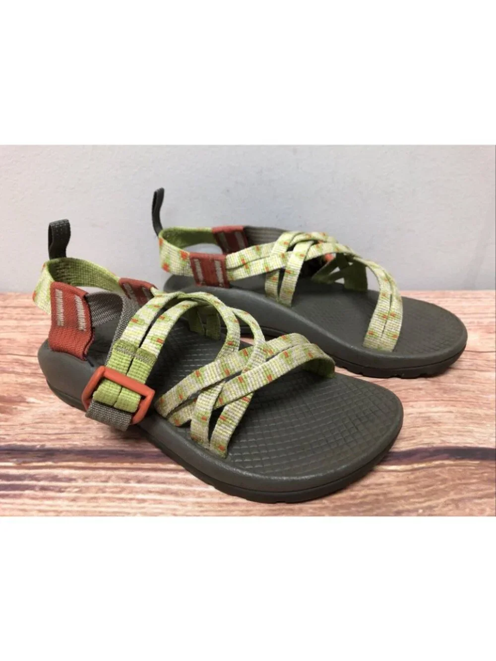 Chaco Kids Girls 13 ZX1 Ecotread Green/Orange Hiking Sport Sandals